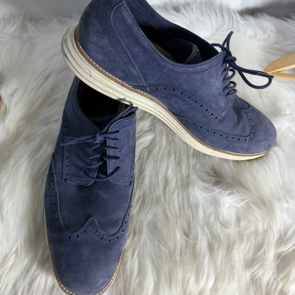 Cole Haan Grand.OS Navy Blue‎ Nubuck Wingtip Oxford Shoes C28875 Mens 11.5 M